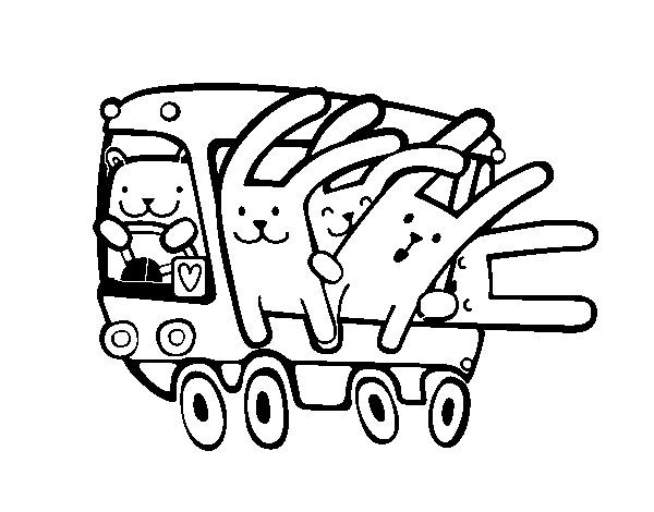 Bus rabbits coloring page