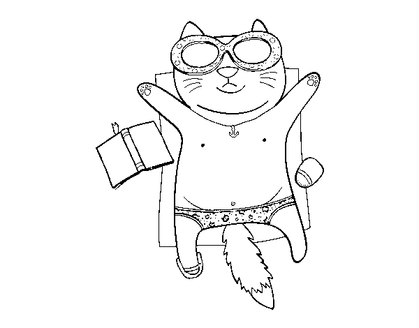 Cat sunbathing coloring page