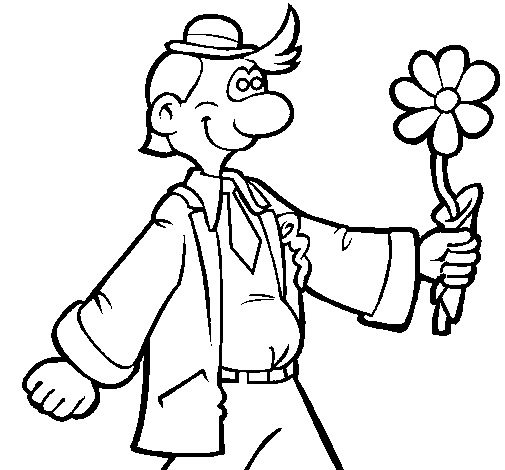 Cheerful man with a flower coloring page