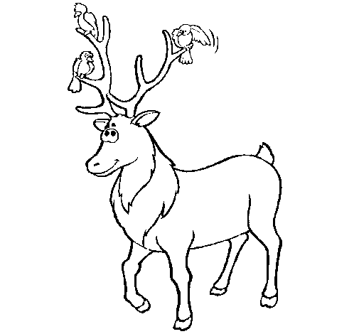 Deer with birds coloring page