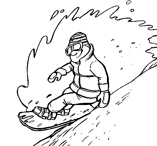 Descent on snowboard coloring page