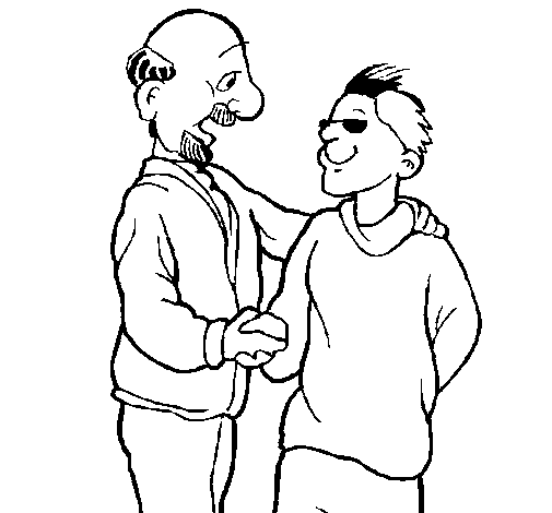 Father and son shaking hands coloring page