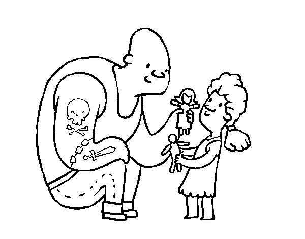 Father with tattoos coloring page