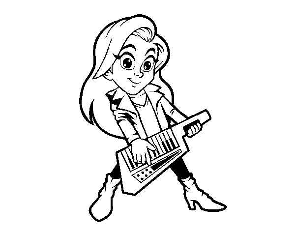 Girl playing the keytar coloring page - Coloringcrew.com