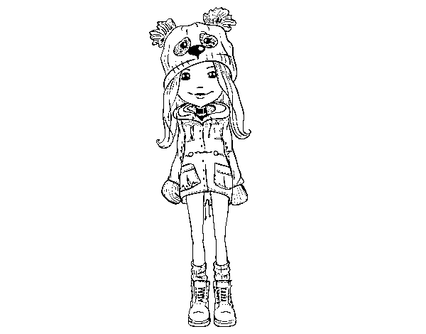 Girl with hat and coat coloring page