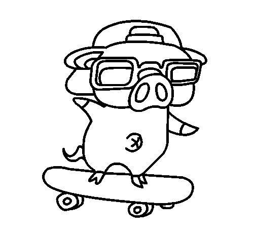 Graffiti the pig on a skateboard coloring page
