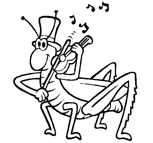 Grasshopper with violin coloring page