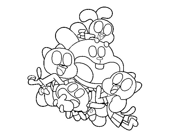 Gumball and happy friends coloring page