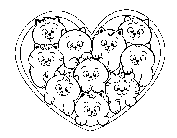 Heart of kittens coloring page