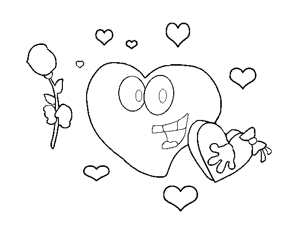 Heart wit box of chocolates coloring page