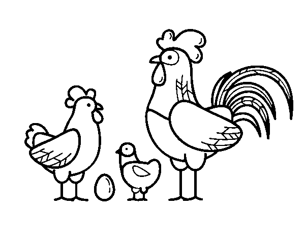 Hen family coloring page