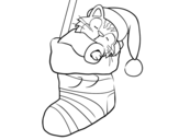 Dibujo de Kitten sleeping in a Christmas stocking