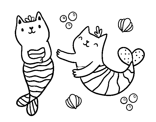 Mermaid cats coloring page