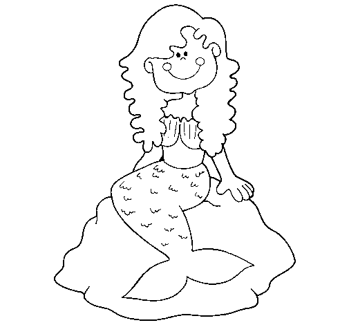 Mermaid sitting on a rock coloring page