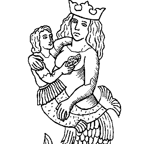 Mother mermaid coloring page