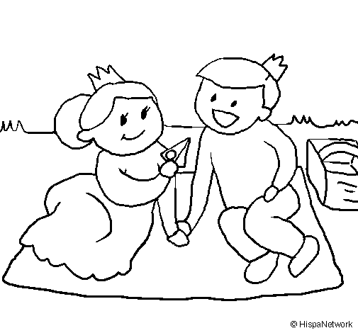 Prince and princess on picnic coloring page