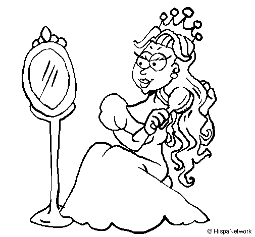 Princess and mirror coloring page