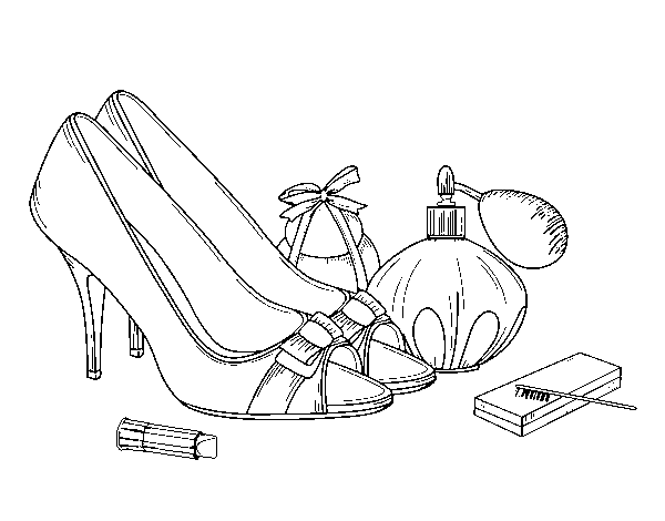 Shoes and makeup coloring page
