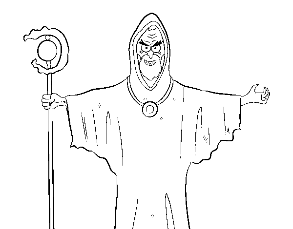 Wizard with a walking sticf coloring page