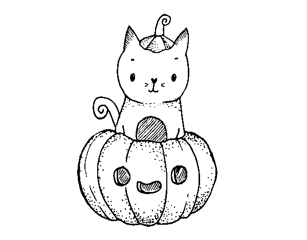 A Halloween kitten coloring page