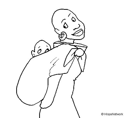 African woman with baby sling coloring page