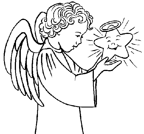 Angel and star coloring page