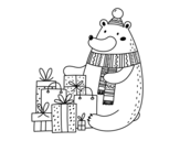 Bear with Christmas gifts coloring page