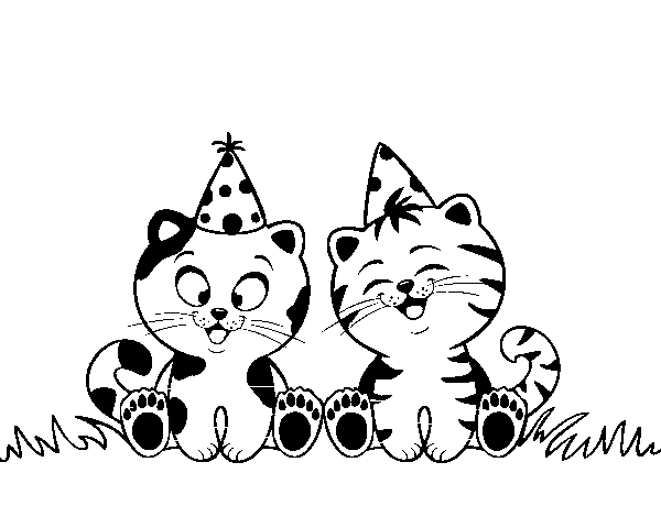 Birthday cats coloring page