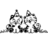 Birthday cats coloring page