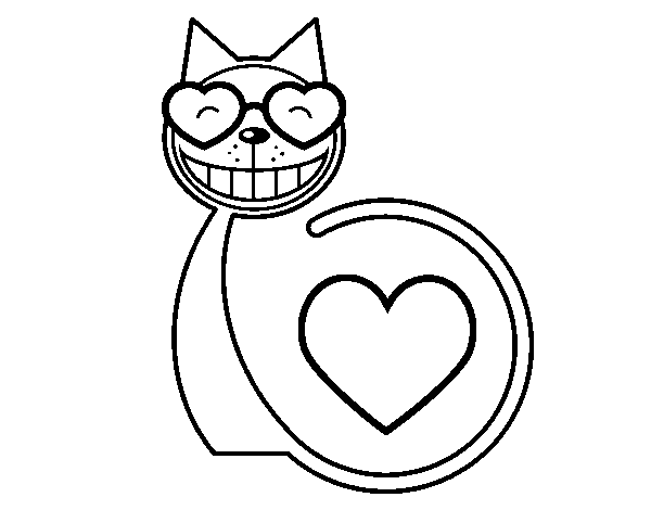 Cat love coloring page