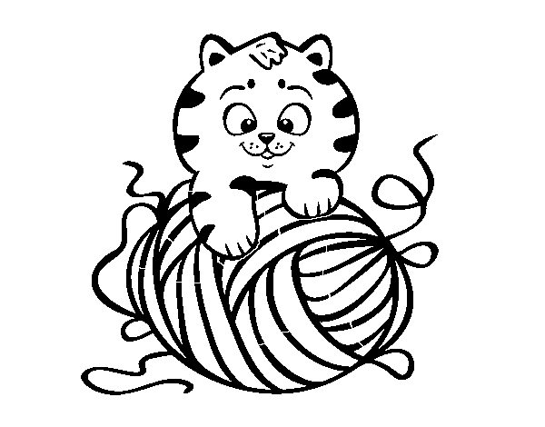 Cat with a ball of wool coloring page