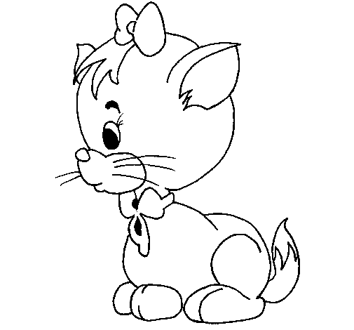 Cat with bow coloring page