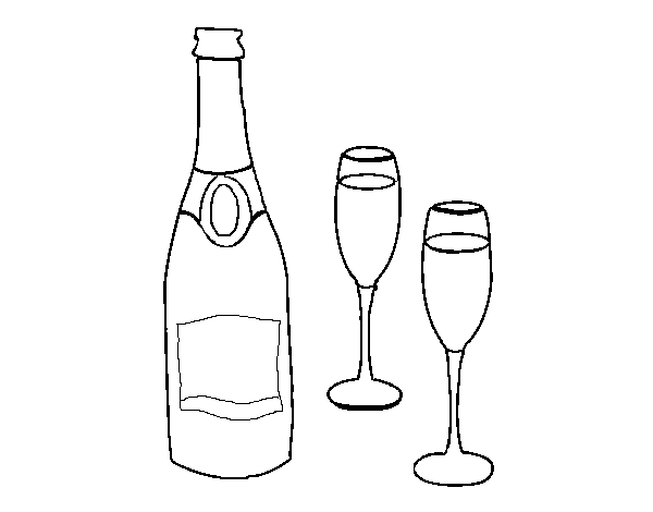 Champagne and glasses coloring page