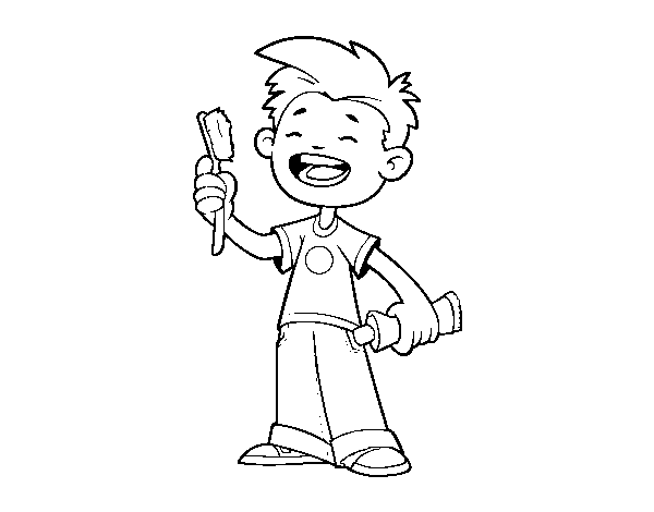 Child with toothbrush coloring page
