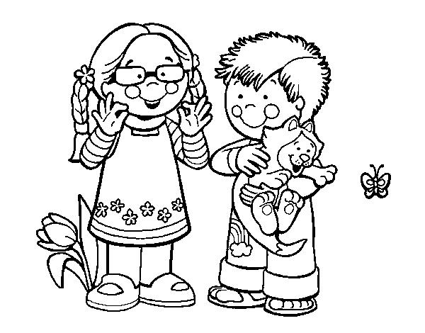 Children in the country coloring page