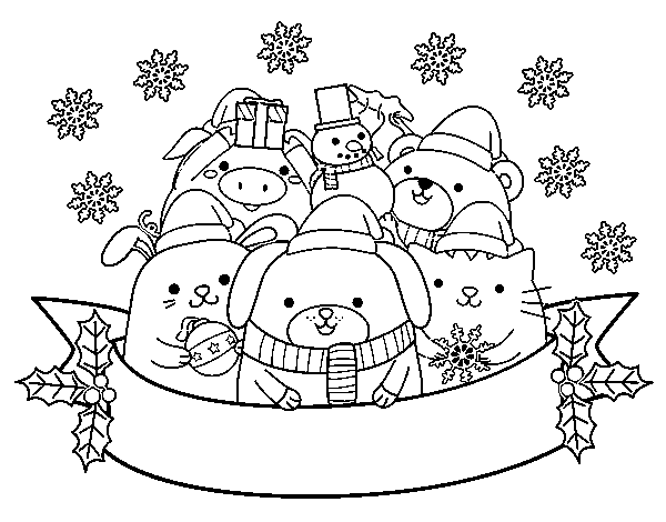 Christmas animals coloring page