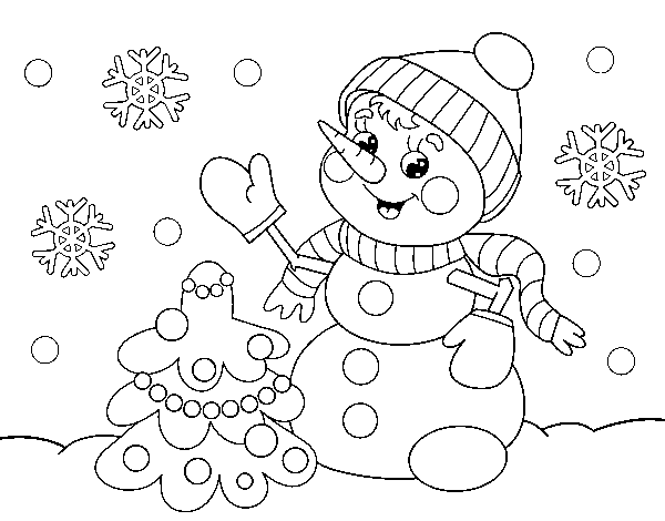 Christmas card snowman coloring page
