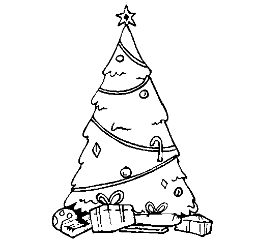Christmas tree with decorations coloring page