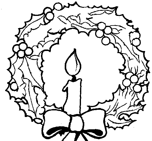 Christmas wreath and candle coloring page
