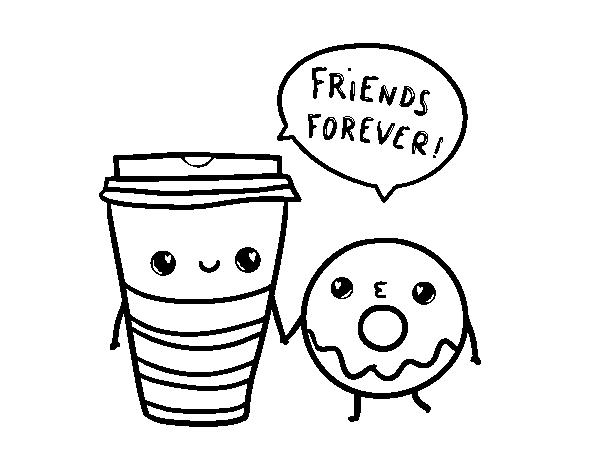 Coffee and donut coloring page