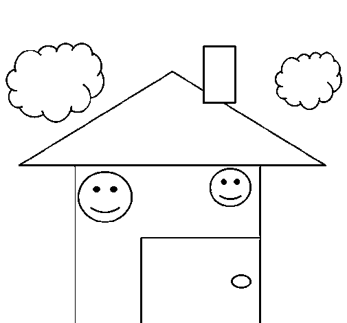 Cottage and clouds coloring page