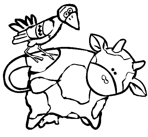 Cow and bird coloring page