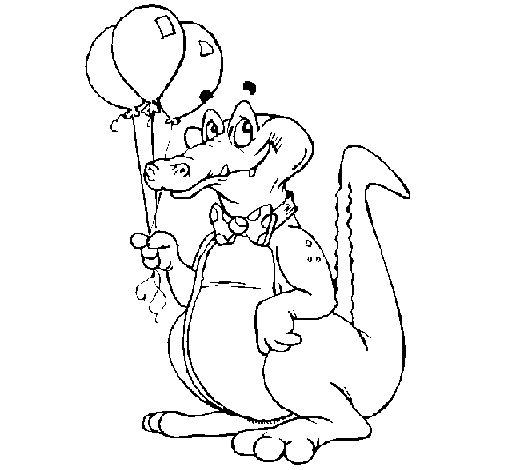 Crocodile with balloons coloring page