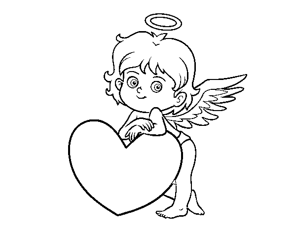 Cupid and a heart coloring page