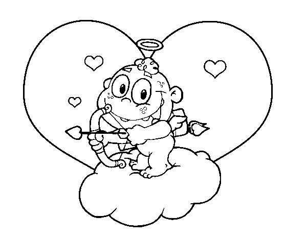 Cupid and heart coloring page