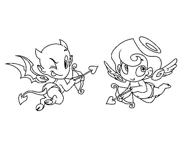 Devil and cupid coloring page