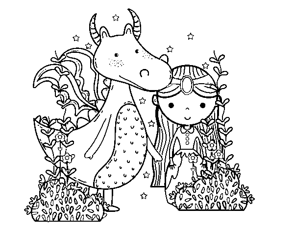 Dragon and princess coloring page