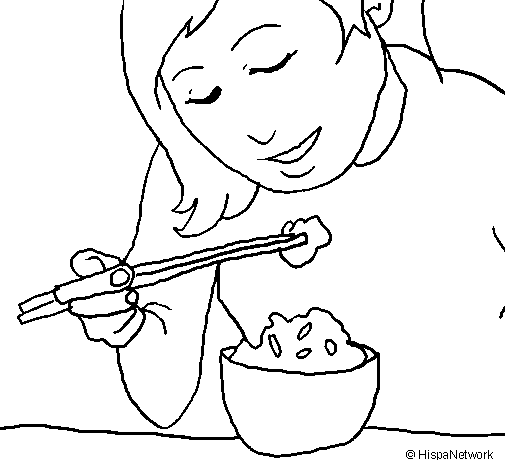 Eating rice coloring page