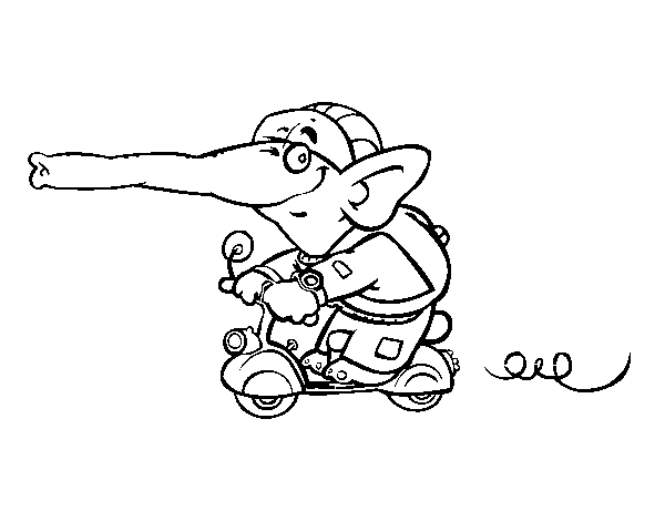 Elephant on motorbike coloring page
