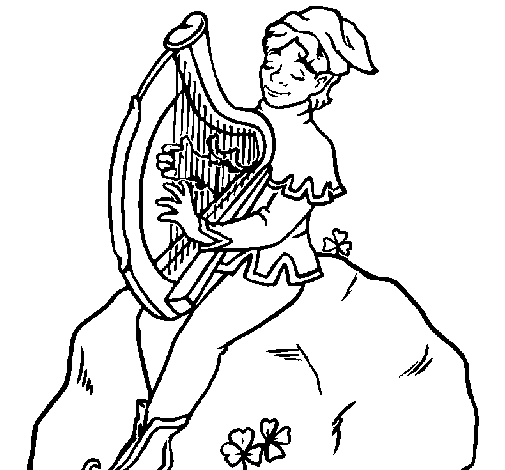 Elf playing the harp coloring page